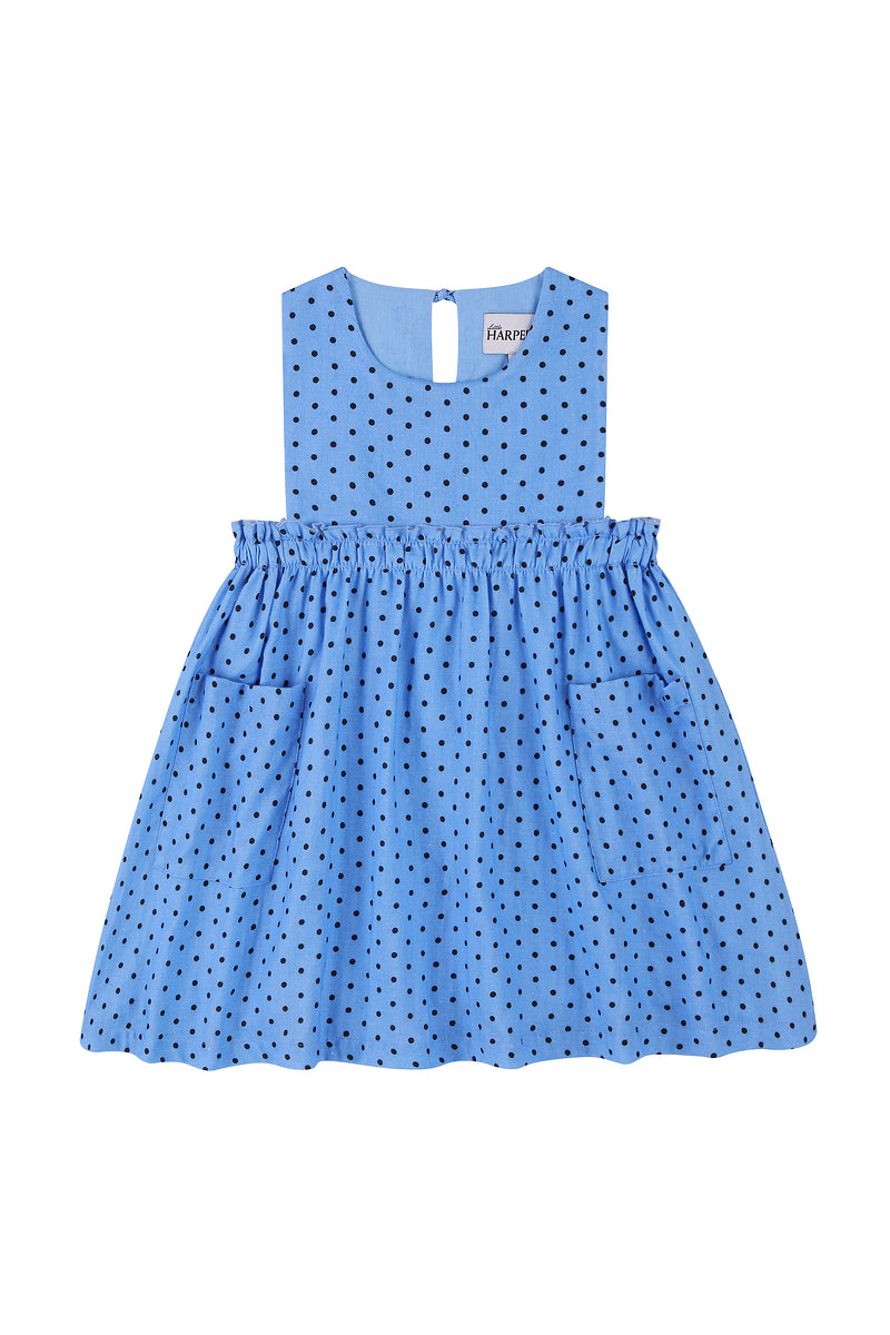 Cleo Dress | Kids Organic Cotton Blue Polka Dot Dress