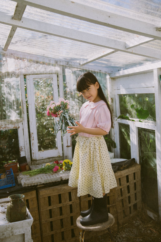 Girls' annabelle 100% cotton lightweight pointelle knit top with Peter Pan collar and puff sleeves by Little Harper Lee.