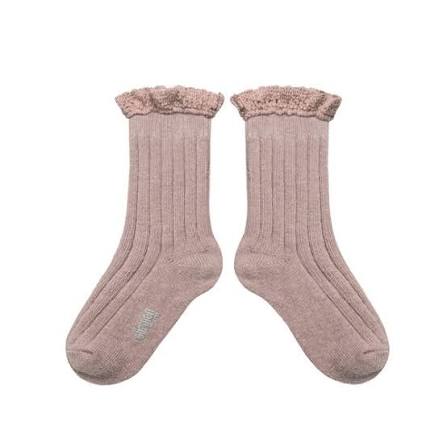 Hermine Collégien Wool & Cashmere Ribbed Crew Socks with Ruffle